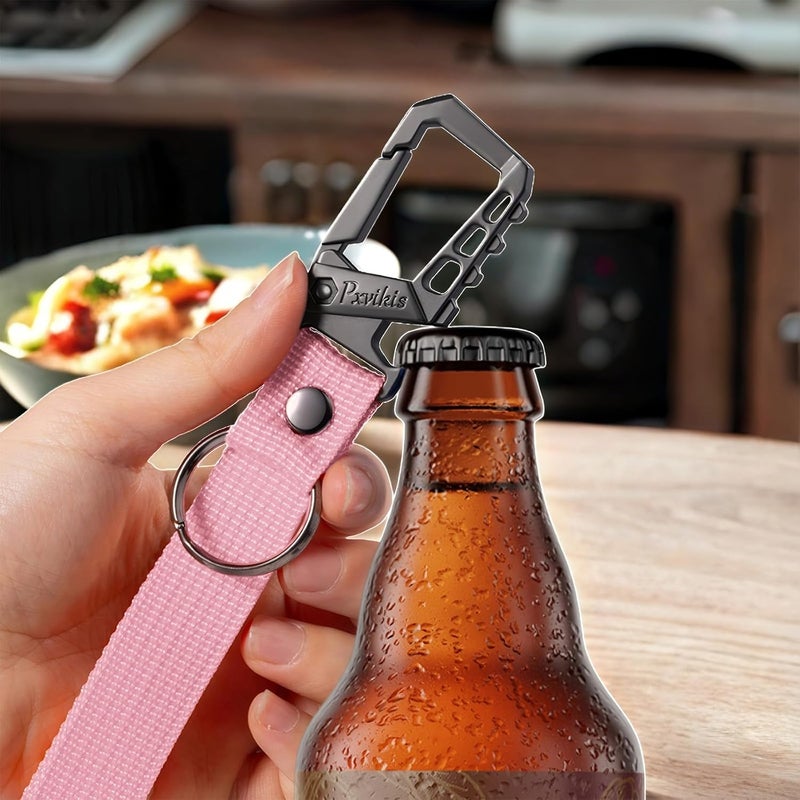 Pxvikis Metal heavy duty key chain carabiner clip bottle opener wrist lanyard ring car key fob unisex for men and women - Image 3